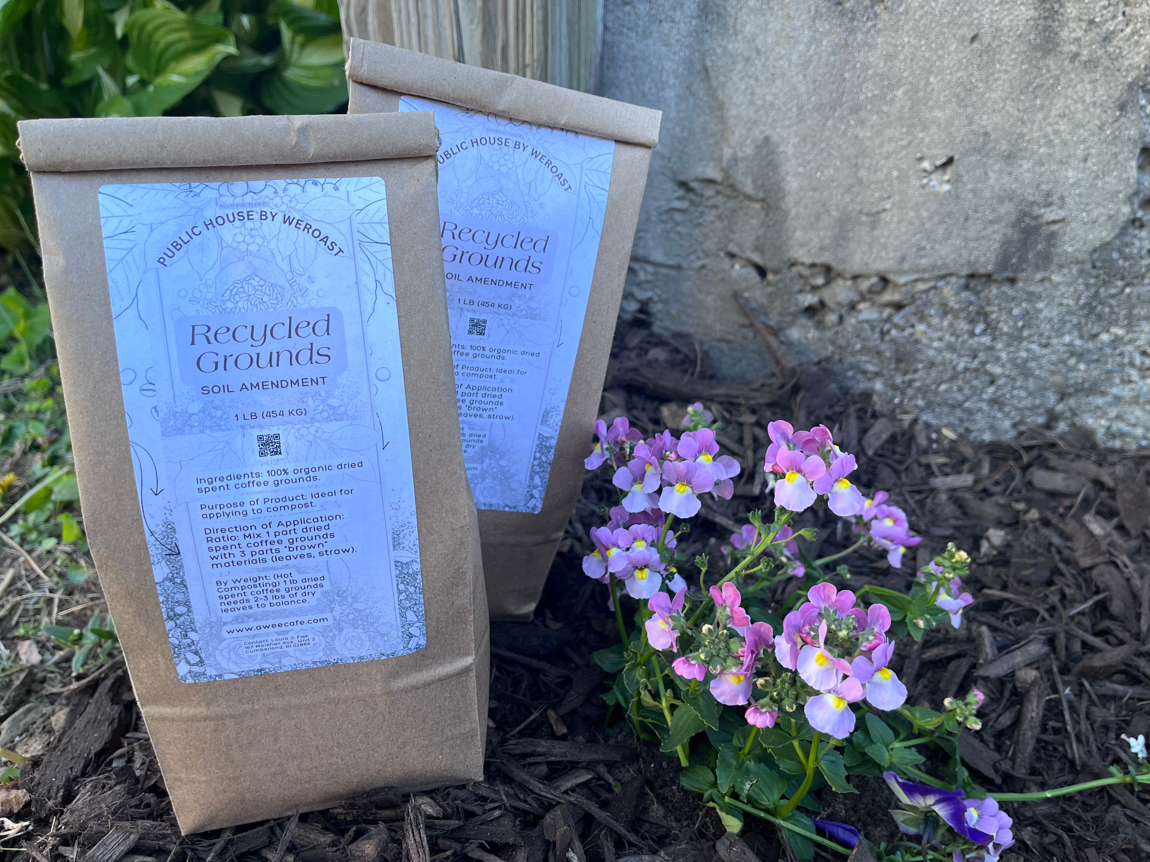 Recycled Grounds with ARomance Pink flower and daisy